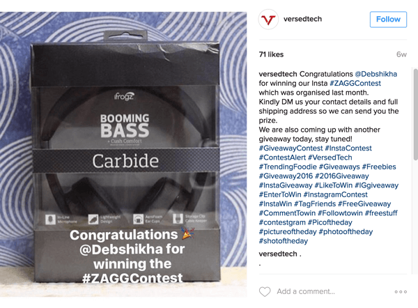 Assicurati di annunciare il vincitore del tuo concorso selfie su Instagram.
