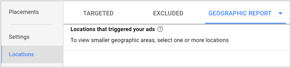 Scheda rapporto geografico di Google AdWords