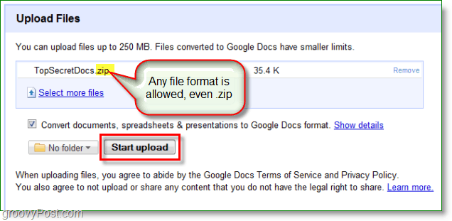 Schermata di Google Documenti: caricata una zip