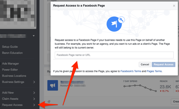 Facebook richiede l'accesso alla pagina