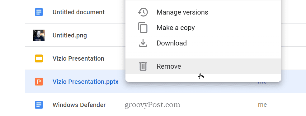 Rimuovi il file PPTX da Google Drive