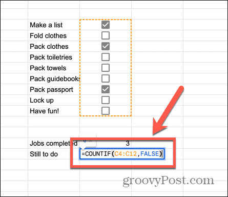 Formula di conteggio dei fogli Google