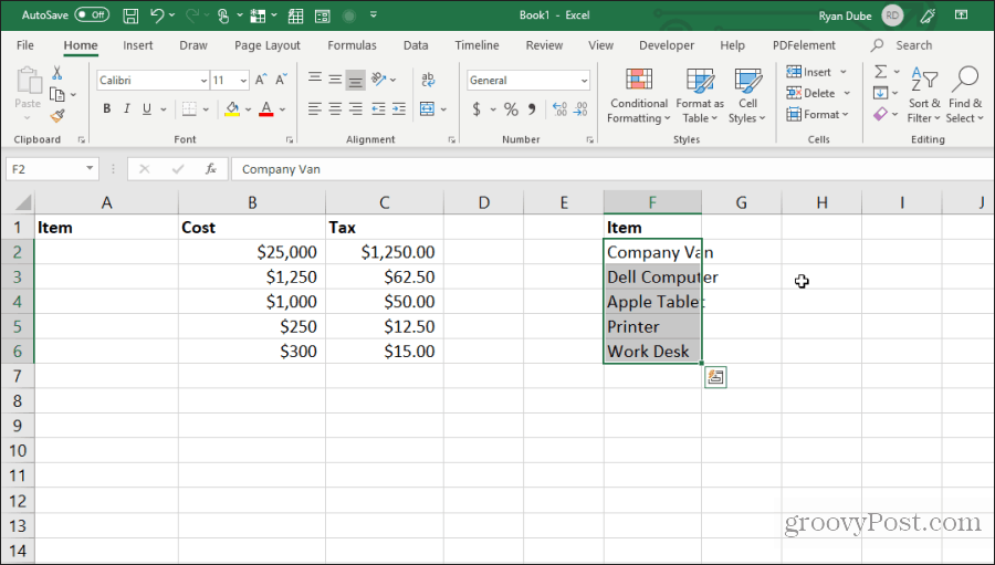 spostare le cellule in Excel