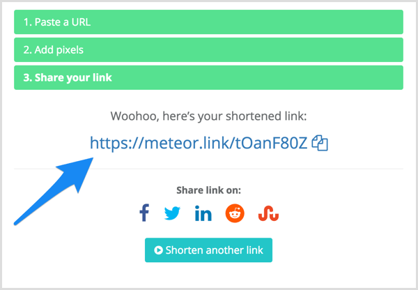 Il tuo link abbreviato in Meteor.link.