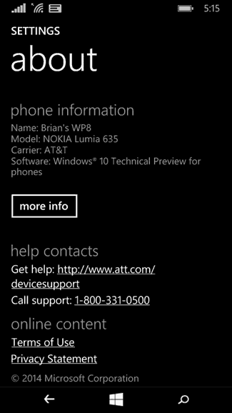 Anteprima tecnica di Windows 10 per telefoni
