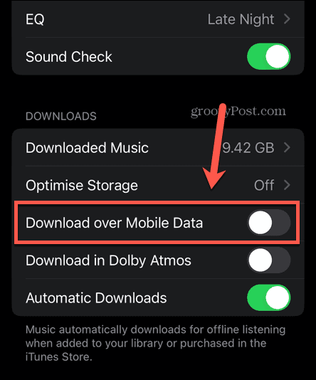dati mobili Apple Music disattivati