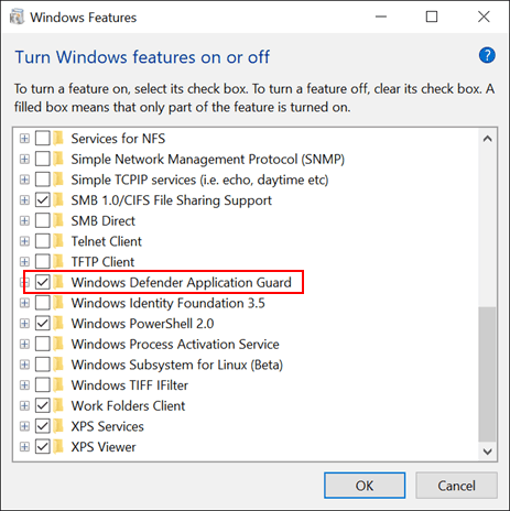 Protezione dell'applicazione Windows Defender