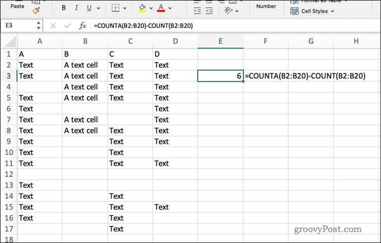 Utilizzando la formula COUNTA in Excel