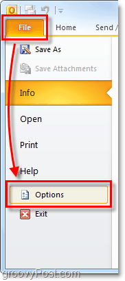 File> Opzioni in Outlook 2010