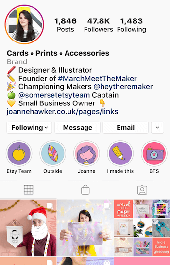 esempio di bio dell'account aziendale Instagram con emoji