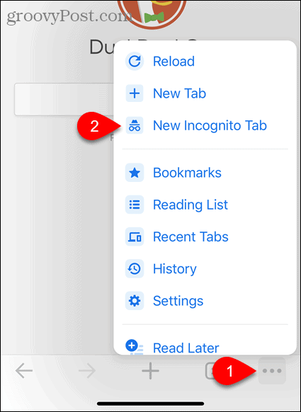 Tocca Nuova scheda di navigazione in incognito in Chrome per iOS