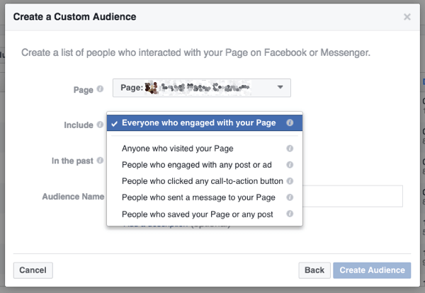 Puoi persino effettuare il retargeting di chiunque interagisca con la tua pagina.