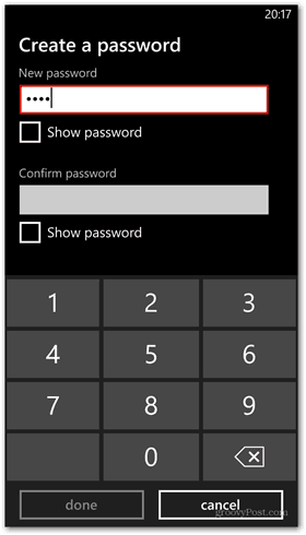 Windows Phone 8 personalizza la password impostata per la schermata di blocco