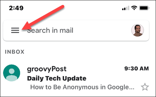 menu delle impostazioni di gmail