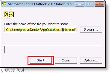 Schermata - File di riparazione ScanPST di Outlook 2007