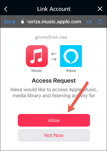 Alexa consenti l'accesso alla musica Apple