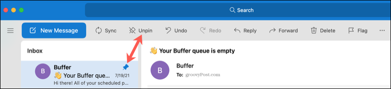 Appuntare e sbloccare un messaggio in Outlook sul Mac