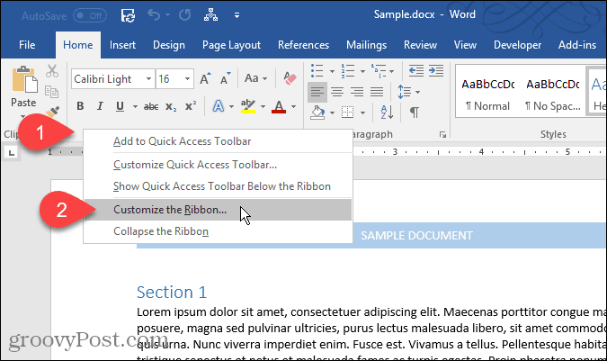 Come personalizzare la barra multifunzione in Office 2016