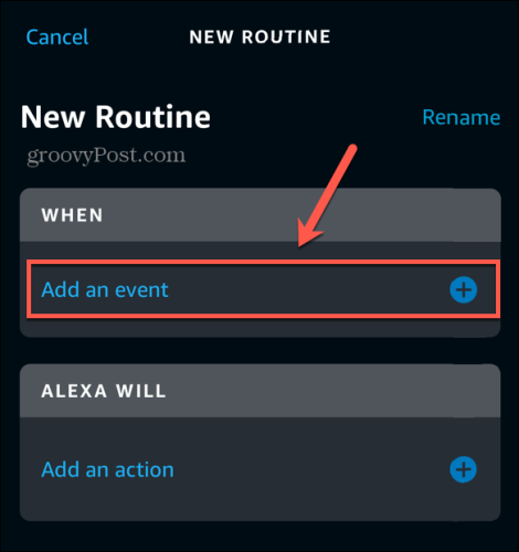 L'app Alexa aggiunge un evento