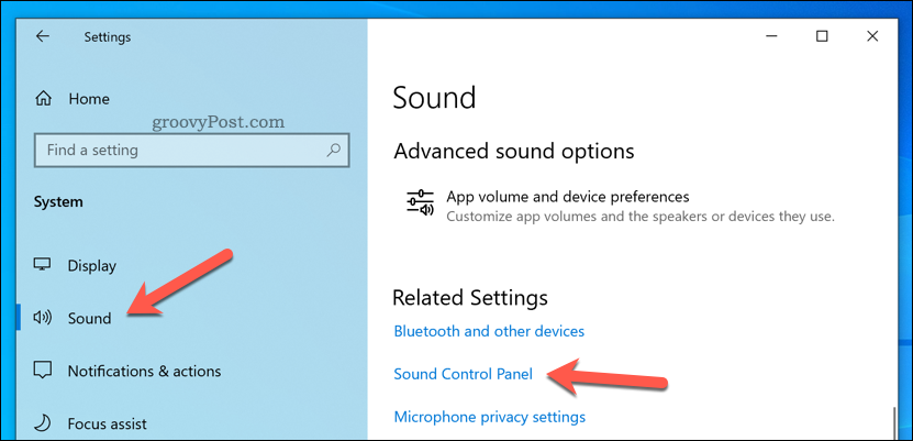 Apri il pannello di controllo del suono su Windows 10