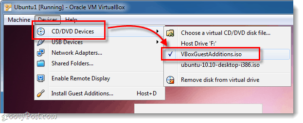 ubuntu dvd cd device selezionare vboxguestadditions.iso