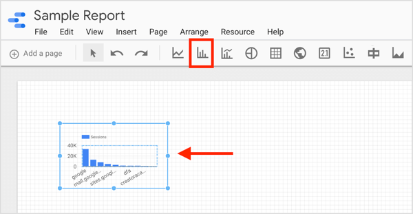 Fare clic sull'icona per l'elemento che si desidera creare e disegnare una casella nel report.