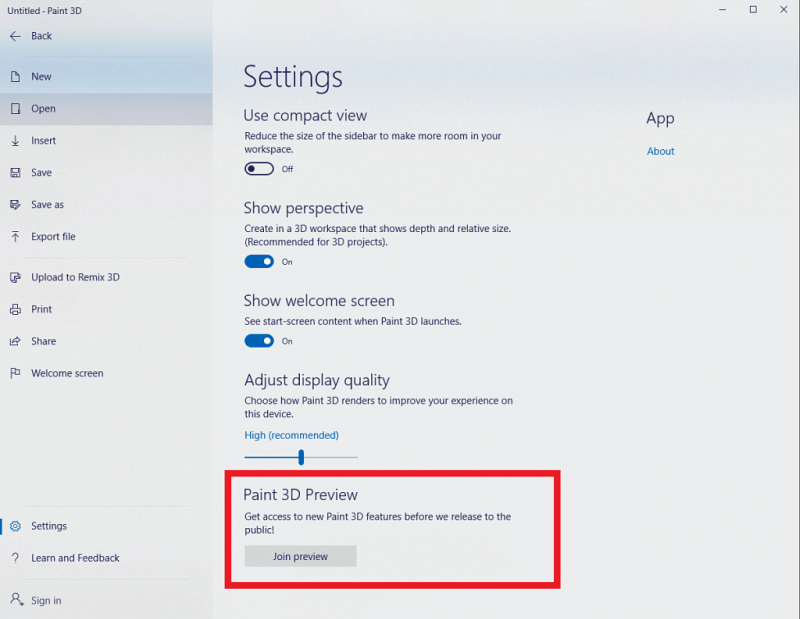 Programma di anteprima app di Windows 10
