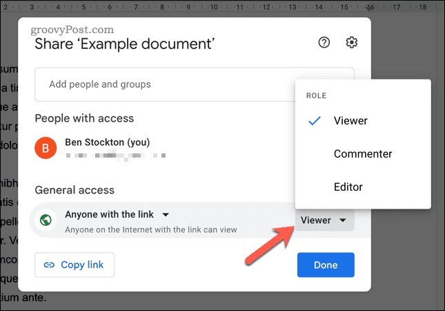 Imposta le opzioni di condivisione del collegamento in Google Documenti