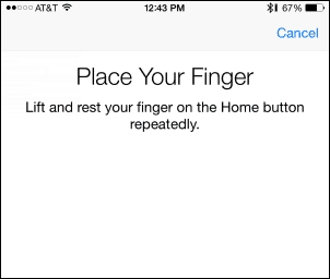 Posiziona il dito - Aggiungi impronta digitale al Touch ID
