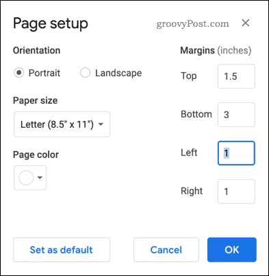 Impostazione della pagina in Google Documenti
