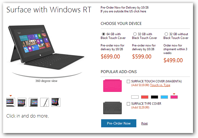 Microsoft annuncia i prezzi dei tablet Surface RT, disponibili per il preordine
