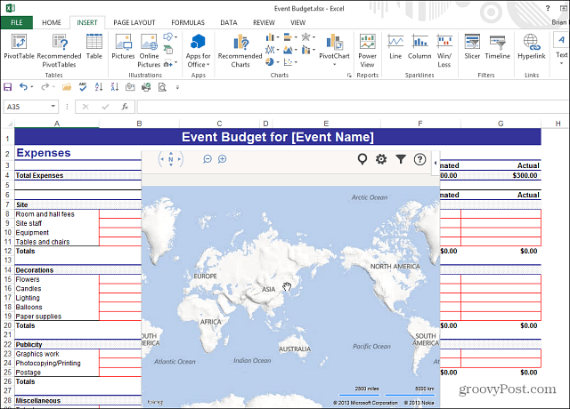 App Excel 2013 di Bing Maps