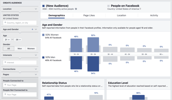 Rivela i dettagli sui segmenti di pubblico utilizzando Facebook Audience Insights.
