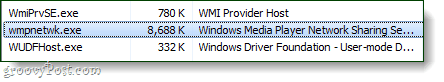 servizio di condivisione di rete di Windows Media Player in Task Manager
