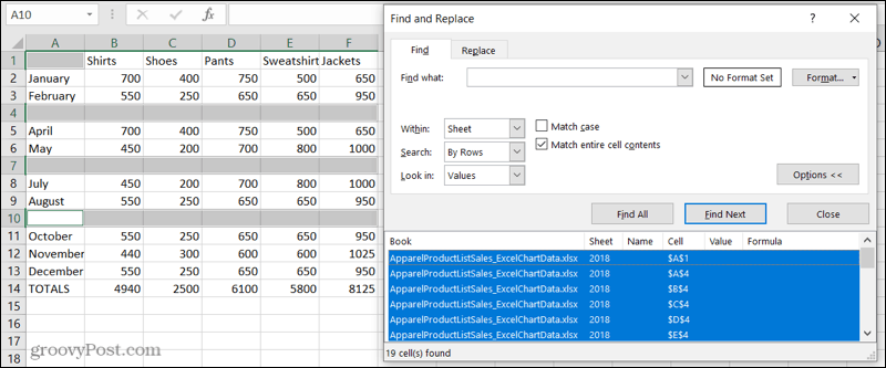 Trova righe vuote in Excel