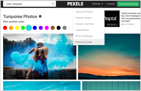 Pexels ordina le foto per colore