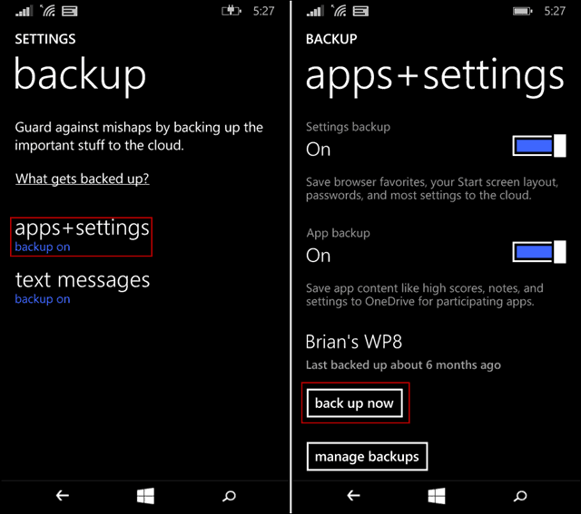 eseguire il backup di Windows Phone