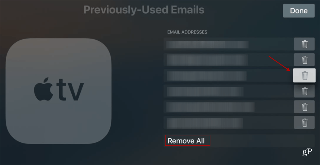 Elimina le email usate in precedenza Apple TV