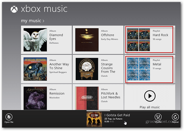 Playlist visualizzata su Xbox Music