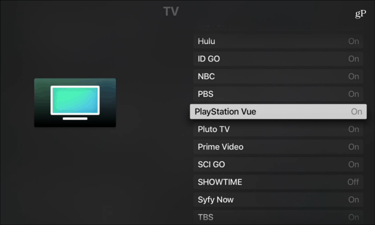 App Apple TV per PlayStation Vue