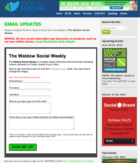 Aggiornamenti e-mail sui social di waldow