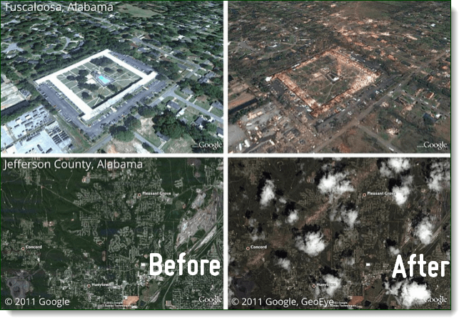 Scopri After Affects dei recenti tornado dell'Alabama tramite Picasa di Google Earth