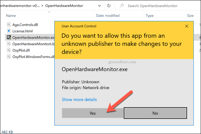 Avviso UAC di Windows 10 per Open Hardware Monitor