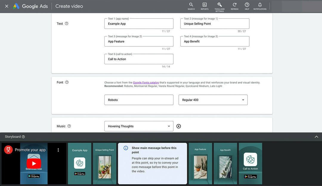 come-promuovere-la-tua-app-utilizzando-youtube-vertical-video-ads-utilizzando-google-ads-asset-library-templates-storyboard-suggerimenti-automatici-mostra-il-messaggio-principale-prima-di-questo-punto- font-audio-traccia-esempio-8