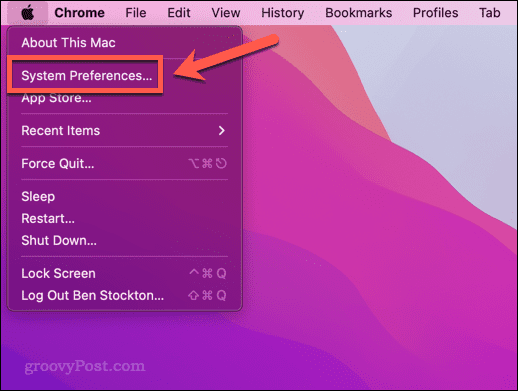 Apri il menu Preferenze di Sistema su Mac