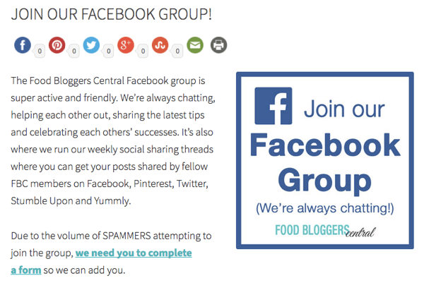 Invita i visitatori del sito web a unirsi al tuo gruppo Facebook.