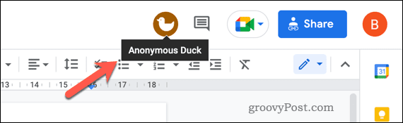Un esempio di utente anonimo in un documento di Google Documenti.