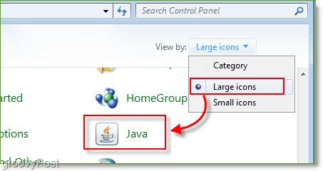 Schermata: Pannello di controllo di Windows 7 Avvia Java