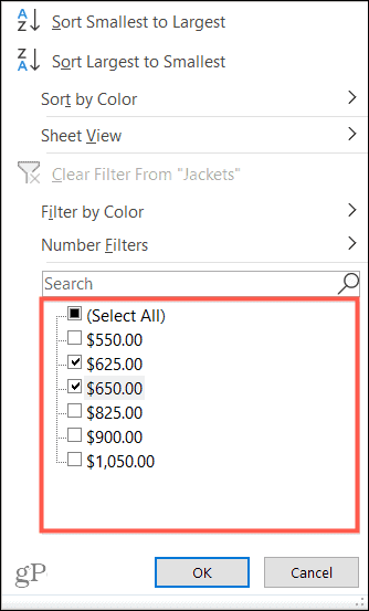 Filtra per valore in Excel