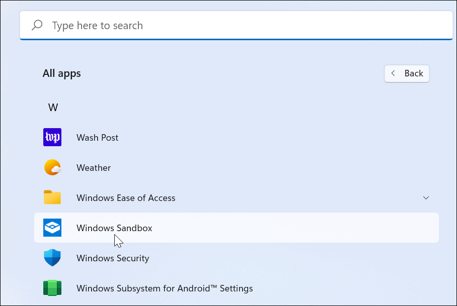 configurare Windows Sandbox su Windows 11